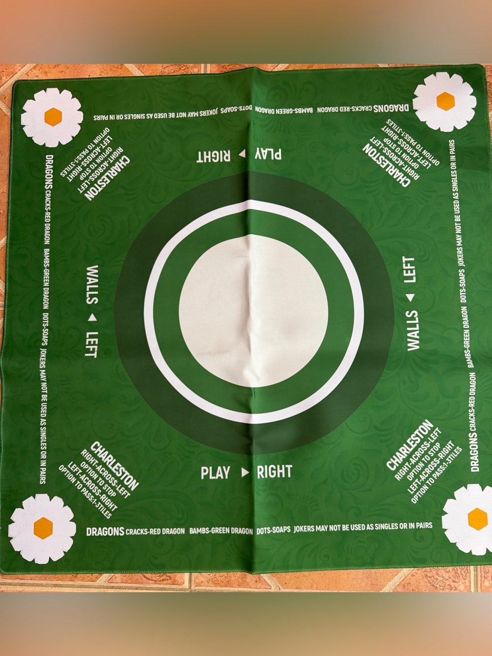 NWOT Green & White Daisy Print Beginner-friendly American Mahjong Mat Size 33”